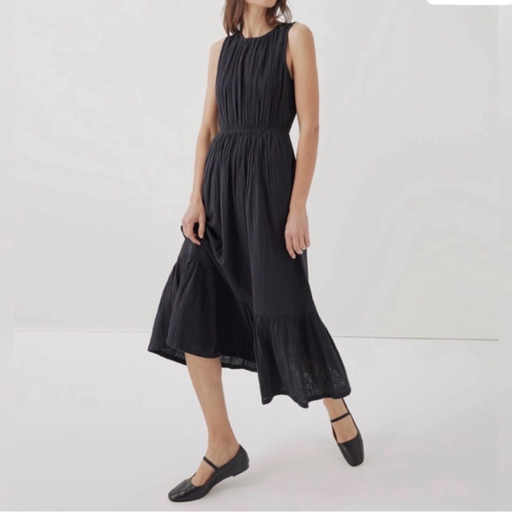 Sleeveless Striped NWT Pact Coastal Double Cloth Cotton cut-out Midi Dress. - Picture 7 of 8